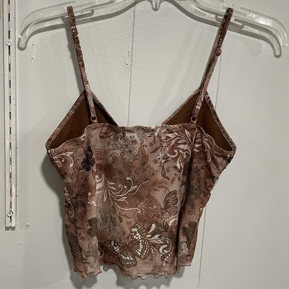 Y2K Sheer Fairy Babydoll Tank SIze Small Brown Mesh Butterfly Lightweight Boho - Picture 3 of 4